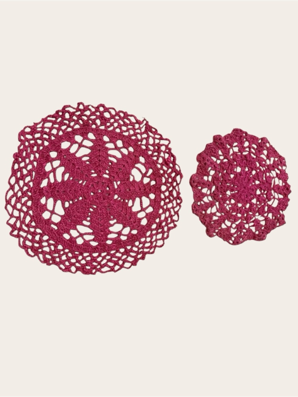 Handmade Pink Crochet Doilies Set of 2 Round Floral Lace 12" and 9”